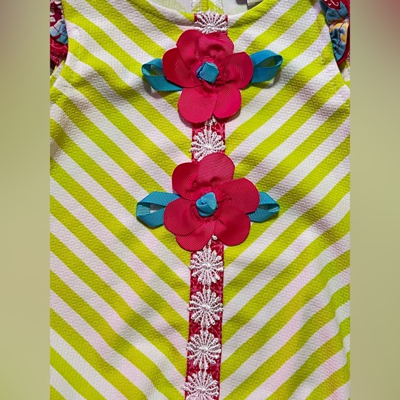 Emily Rose Lime Green Pink Floral Ruffle Sleeveless Dress, Size 2T - Picture 4 of 5